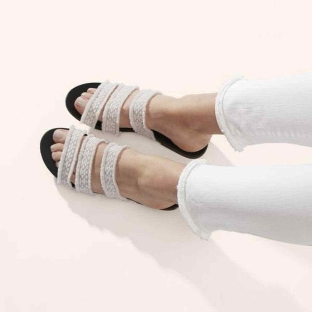 Rothy's Triple Band Sandals in Sea Shell Fringe